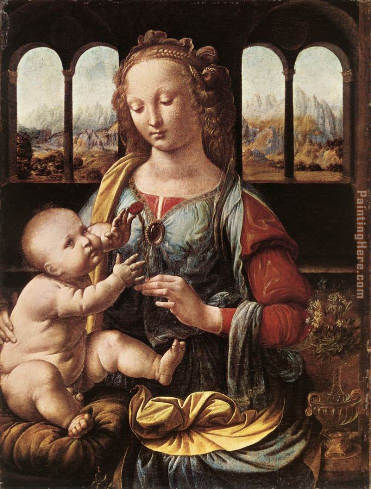 The Madonna of the Carnation painting - Leonardo da Vinci The Madonna of the Carnation art painting